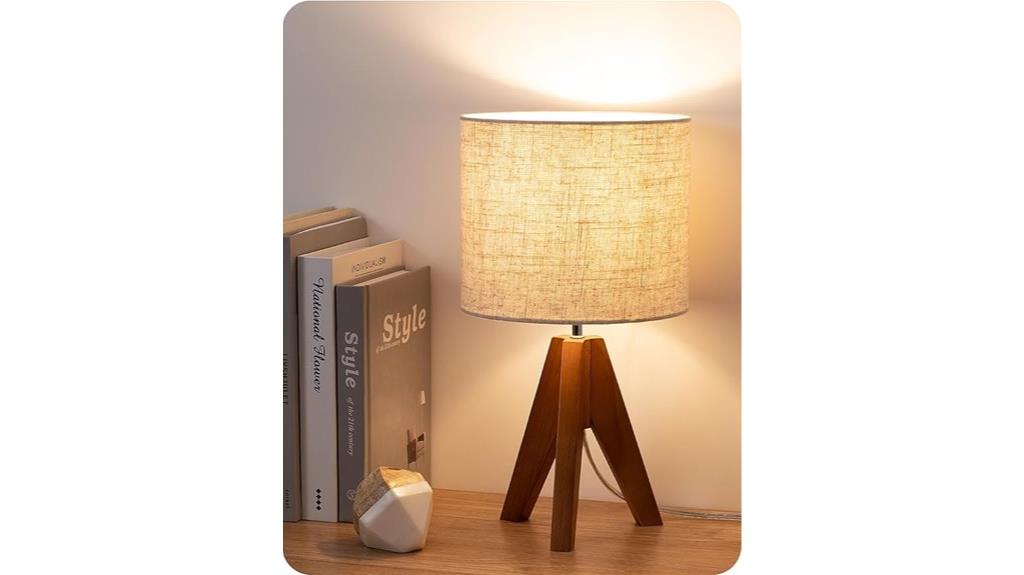 beige linen tripod lamp