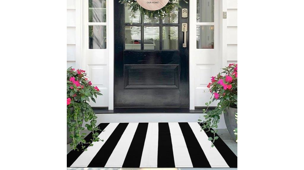 black white striped rug