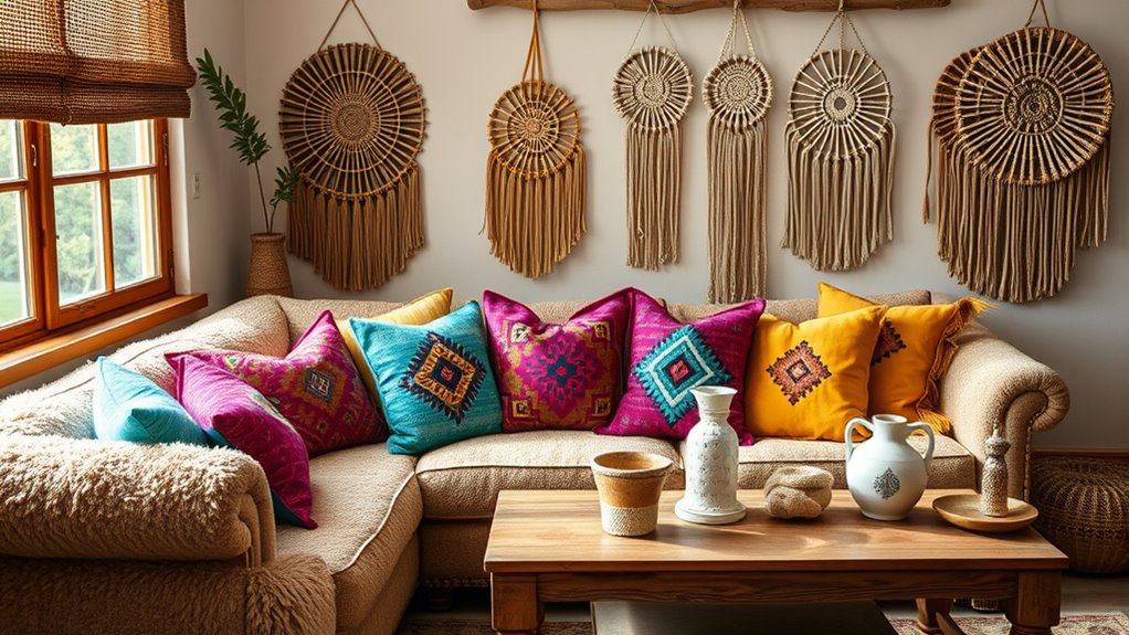 colorful eclectic textured cushions