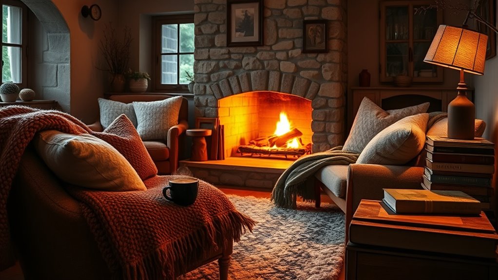 cozy hearth with cushions