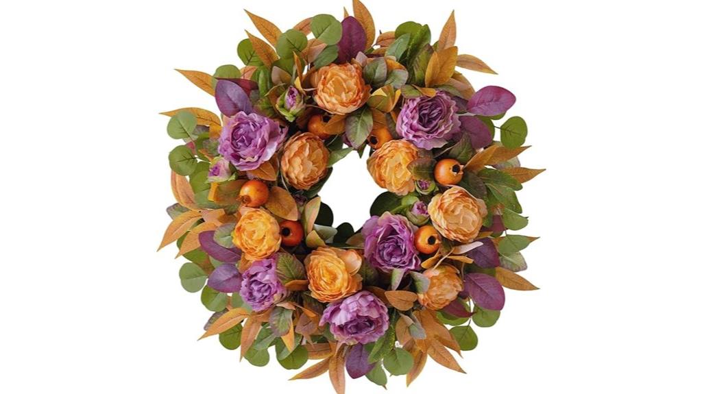 fall door wreath with peony