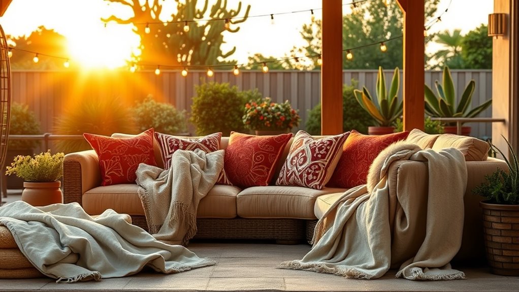 layered cozy outdoor decor