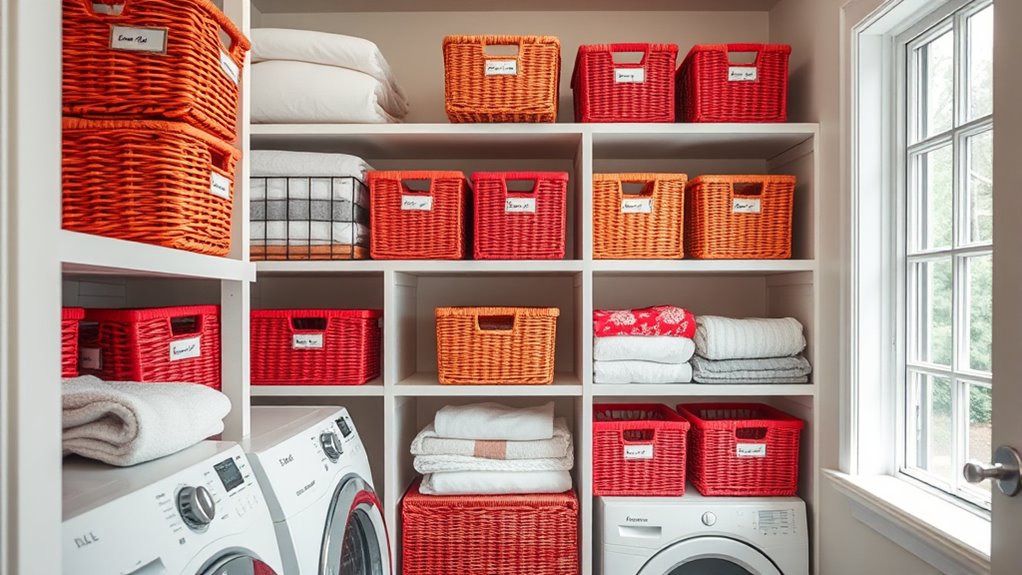 organize with labeled baskets