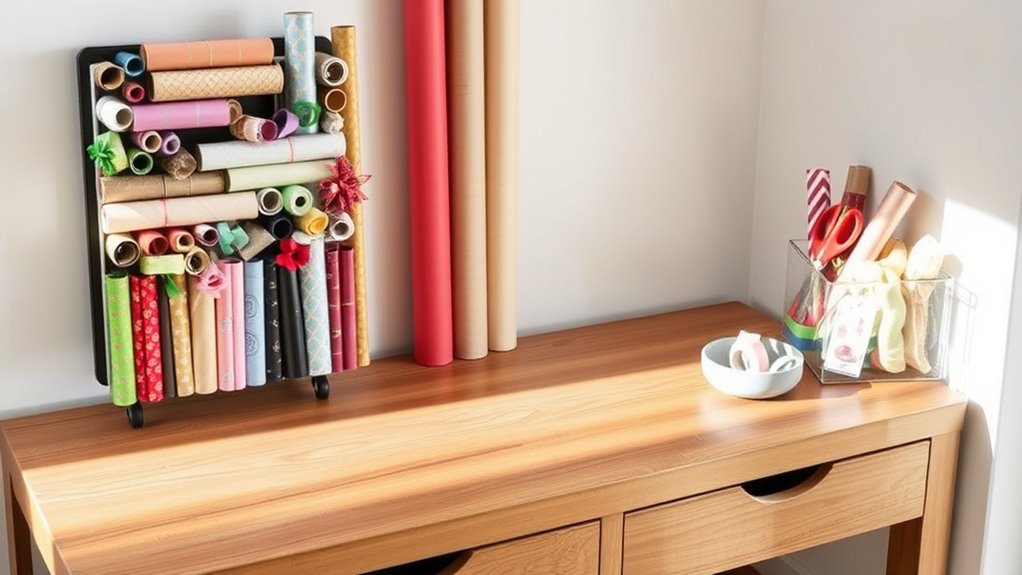 organized wrapping supplies storage