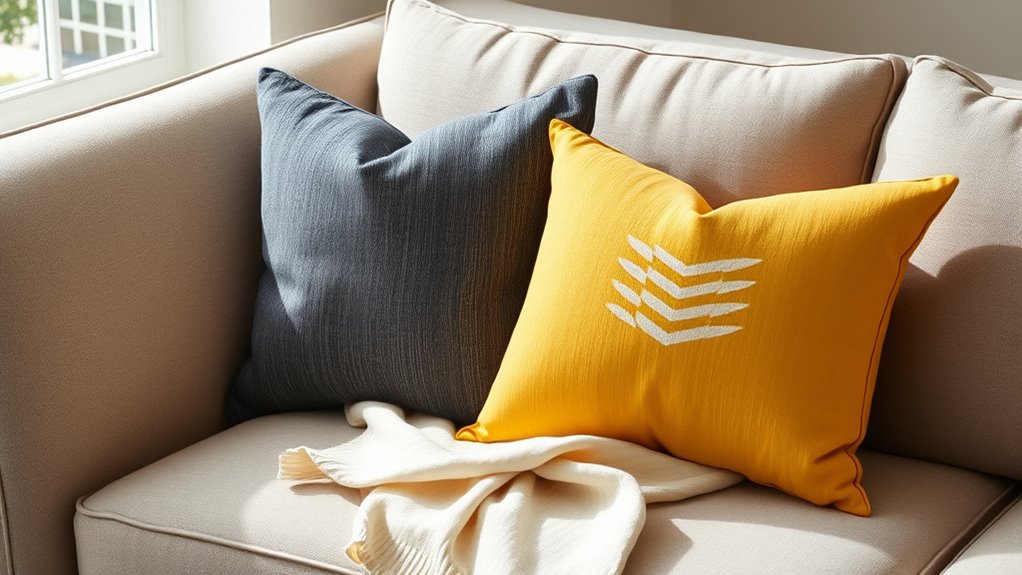 pillow arrangement by sofa