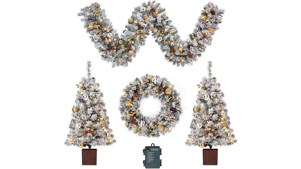 pre lit flocked holiday set