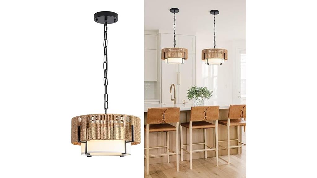 rattan fabric shade pendant
