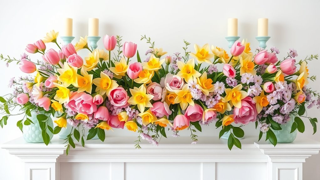 spring mantel floral decor