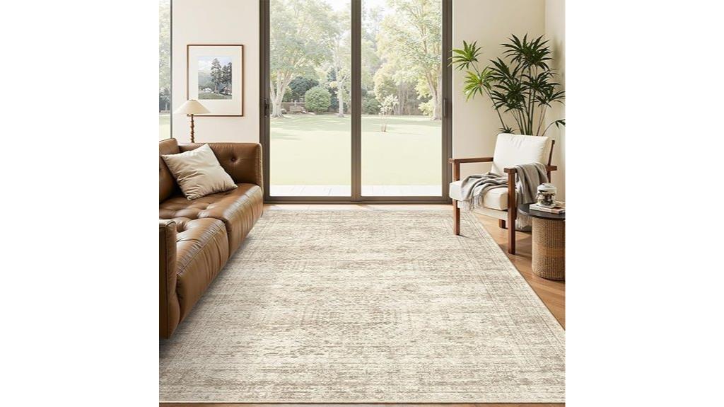 beige low pile washable rug