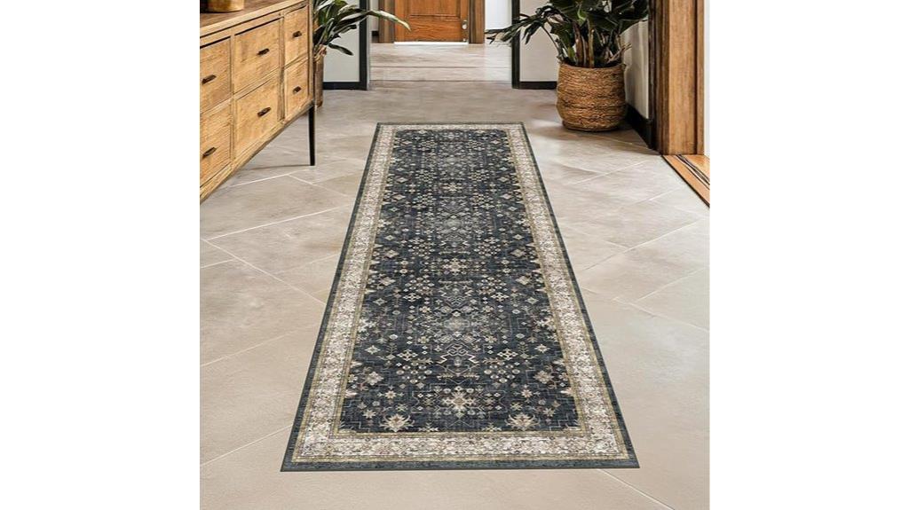 black boho washable rug