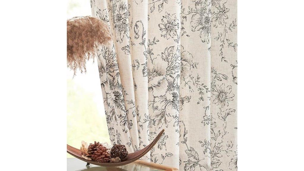 black linen floral curtains