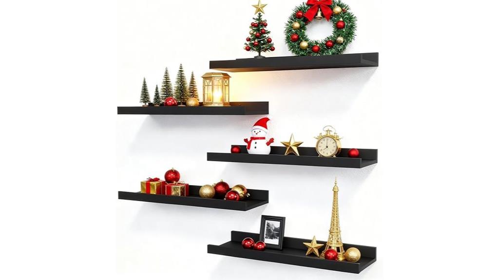five floating wall shelves