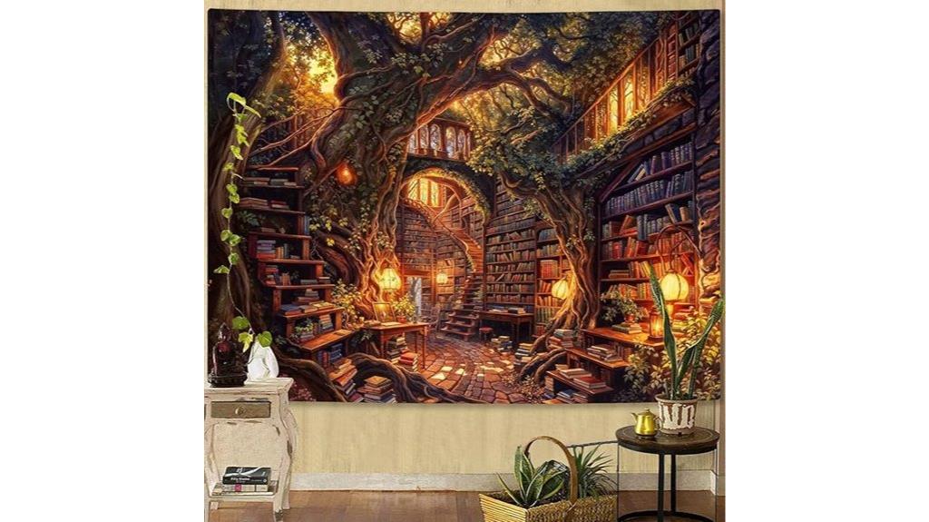 forest themed tapestry bookshelf