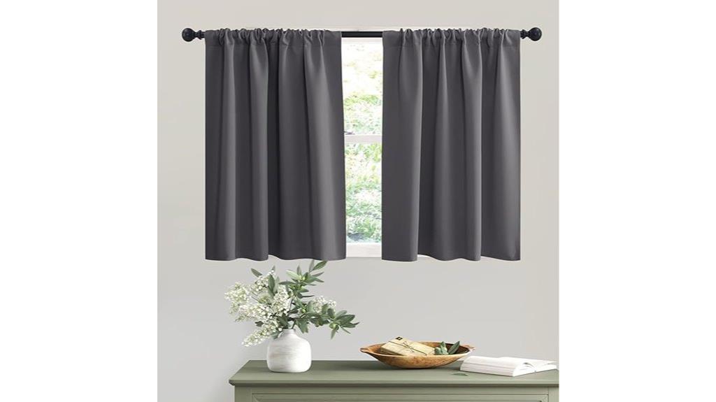 gray half window curtains