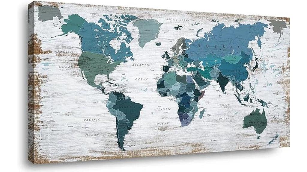 teal map wall art
