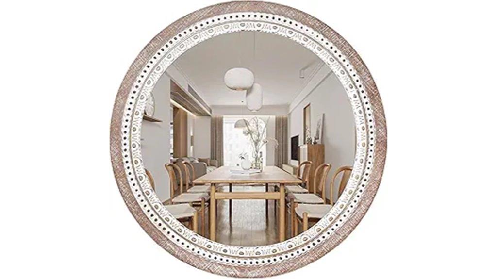 wooden round wall mirror