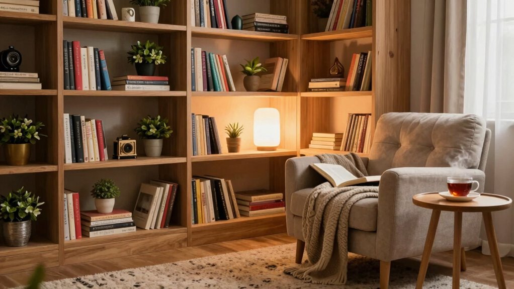 cozy bookshelf reading nook