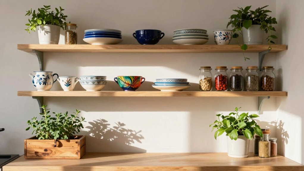 elegant organized open shelving