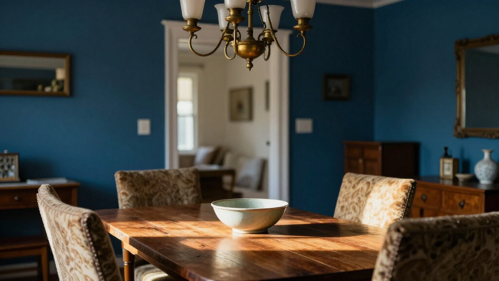 They Drenched A Dining Room In Deep Blue — Now It’s Moody And Vintage