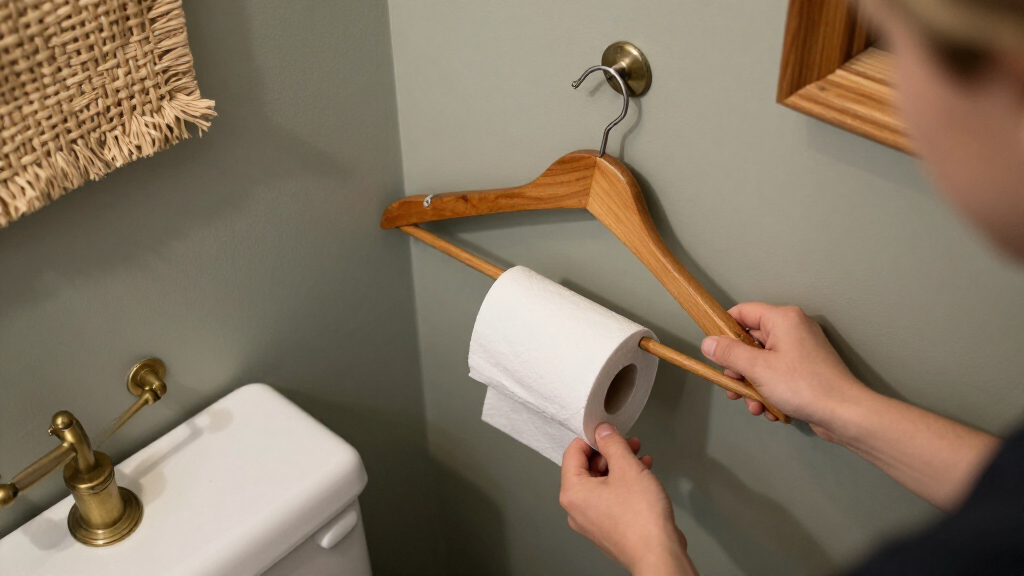 Skip Traditional Toilet Paper Holders: Grab A Hanger For Rustic Charm